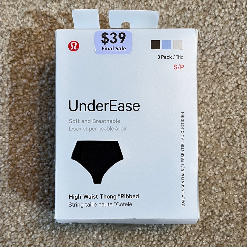 lululemon UnderEase High-Waist Thong 3-Pack in Black, Light Blue, Cream